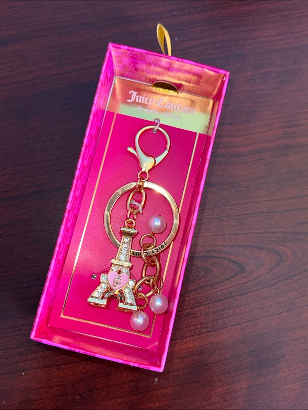 Juicy Couture Gold and Pink Eiffel Tower Charm Keychain